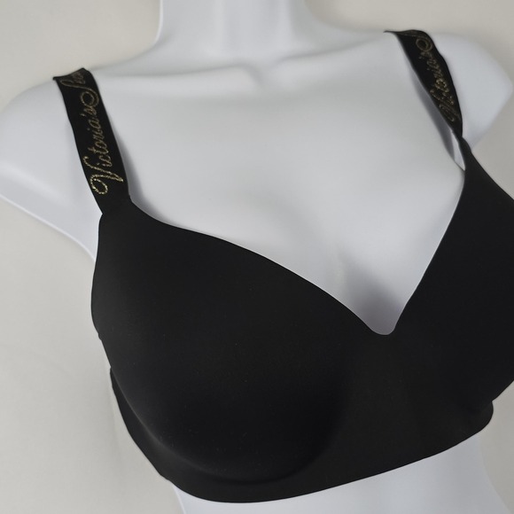 Victoria's Secret Bra Womens 34DDD Black T-Shirt Lightly Lined Wireless Logo - Picture 2 of 9